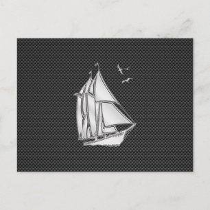 Postal Cromado plateado como barco de vela en fibra de ca