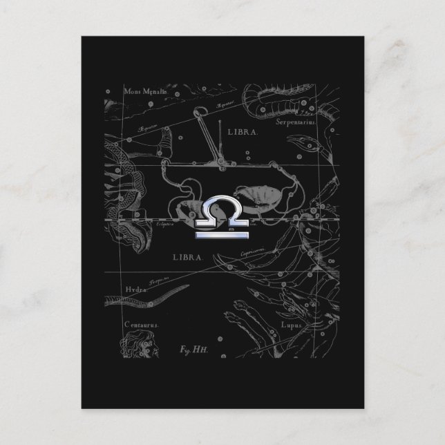 Postal Cromo como el Rótulo Libra Zodiac en Hevelius (Anverso)