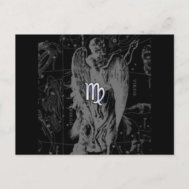 Postal Cromo como Rótulo Virgo Zodiac en Hevelius en Negr (Anverso)
