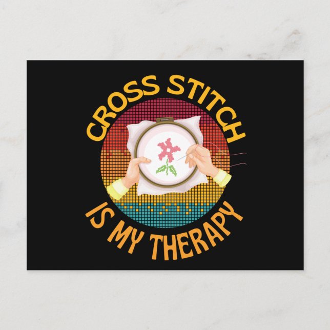 Postal Cross Stitch Is My Therapy Knitting (Anverso)