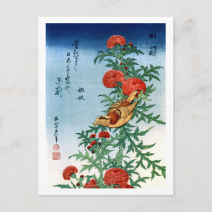 Postal Crossbill & Thistle Hokusai Bella Artes japonés