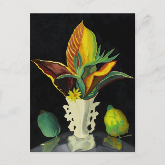 Postal Croton Leaves en una Vase, pintura artística fina (Anverso)
