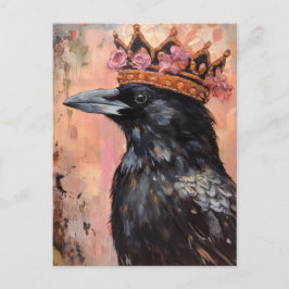 Postal Crow en un fondo rosado de la corona