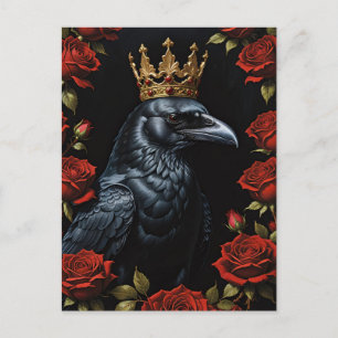 Postal Crow in a Gold Crown Ruby Red Roses