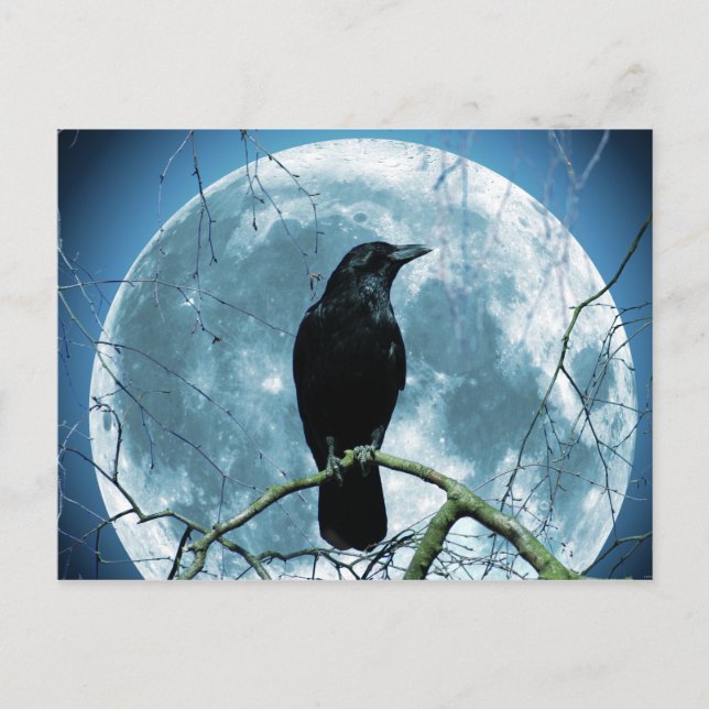 Postal Crow Raven Moon Night Fantasía gótica asombrosa (Anverso)