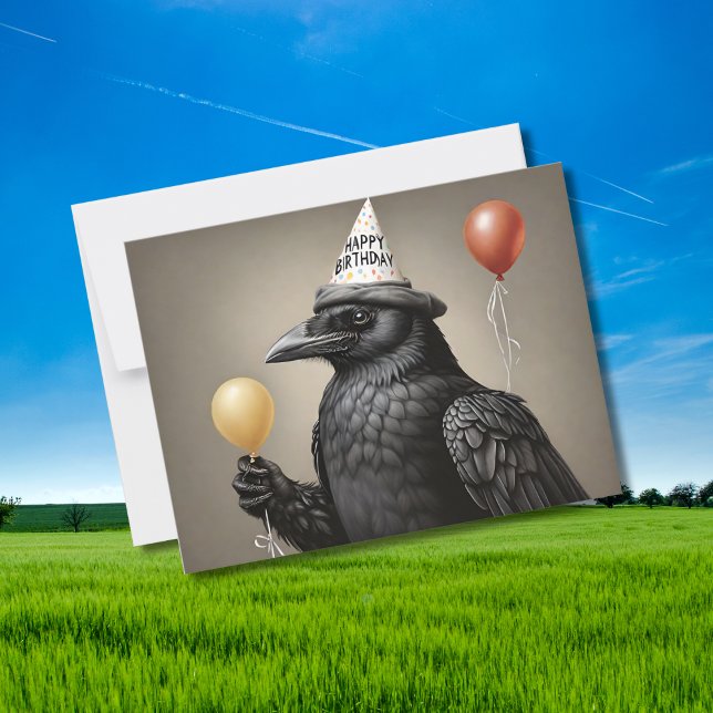 Postal Crow sosteniendo globo amarillo feliz gorra de cum (Subido por el creador)