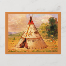 Postal Crow WigWam. El arte vintage de George Catlin