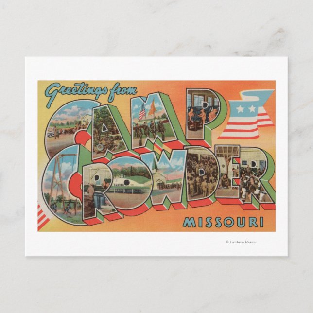 Postal Crowder de campamento, Missouri - Escenas de letra (Anverso)