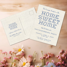 Postal Crowne Stitch Home Sweet Home Blue House Calentado