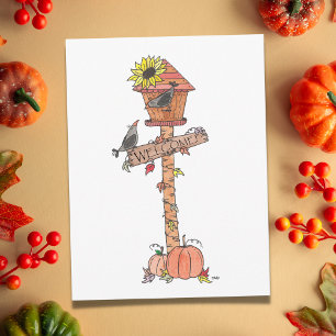 Postal Crows en otoño (Birdhouse) Sunflower and Pumpkins