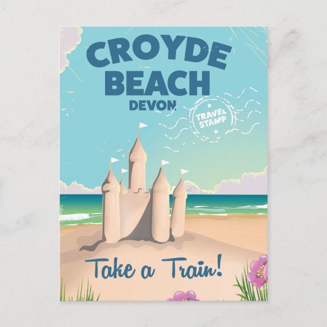 Postal CROYDE BEACH Devon Vintage poster de viajes (Anverso)