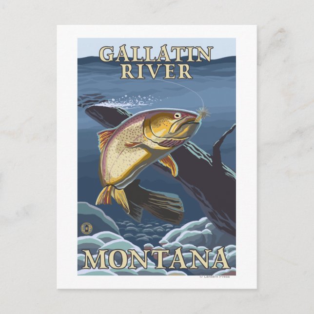 Postal Cruce de la pesca de trucha - Río Gallatin, (Anverso)