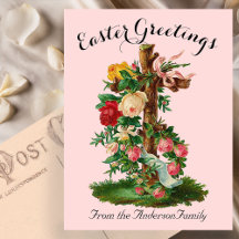 Cruce floral rosa Vintage Semana Santa Religiosa