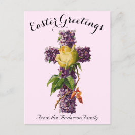 Postal Cruce morada floral Vintage Semana Santa Religiosa