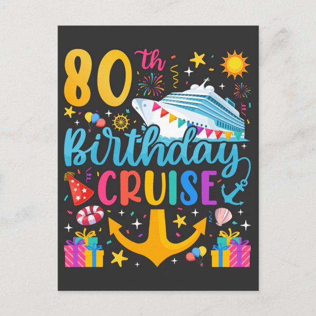 Postal Crucero de cumpleaños número 80 - Fiesta de cumple (Anverso)