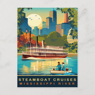 Postal Cruceros en barco de vapor, río Mississippi, viaje