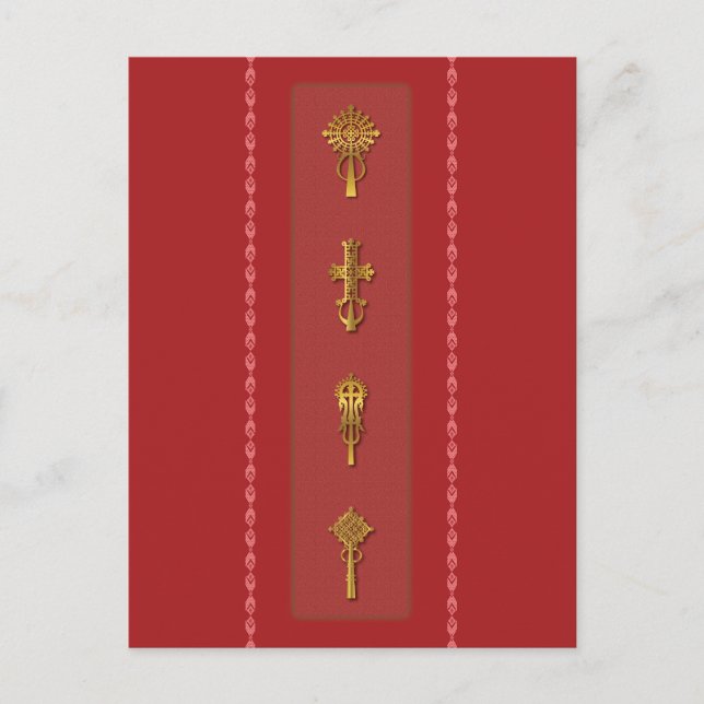 Postal Cruces ortodoxas etíopes - Oro sobre Rojo (Anverso)