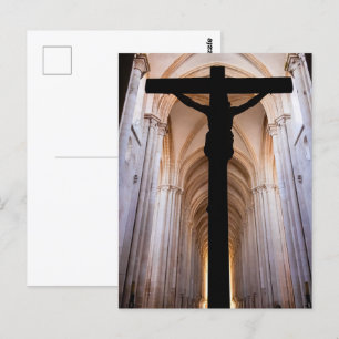 Postal Crucifijo con Jesús Cristo. Abadía gótica de Alcob