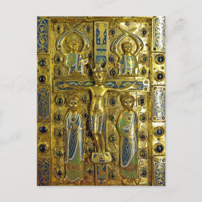 Postal Crucifixión de Cristo, Limoges, siglo XIII (Anverso)