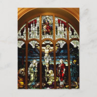 Crucifixión de la ventana de vidrio manchado de Je