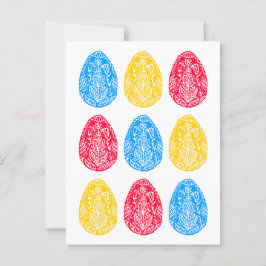 Postal Crudo de huevo de pascua floral azul/rojo/amarillo