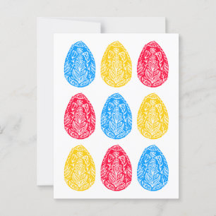 Postal Crudo de huevo de pascua floral azul/rojo/amarillo