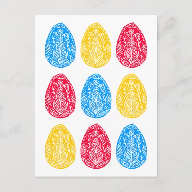 Postal Crudo de huevo de pascua floral azul/rojo/amarillo (Anverso)