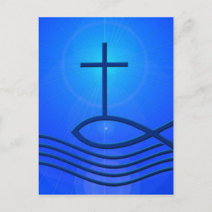 Postal Cruz azul y pescado (Ichthus)