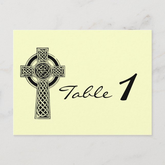 Postal Cruz celta en marfil negro número de tabla Boda (Anverso)
