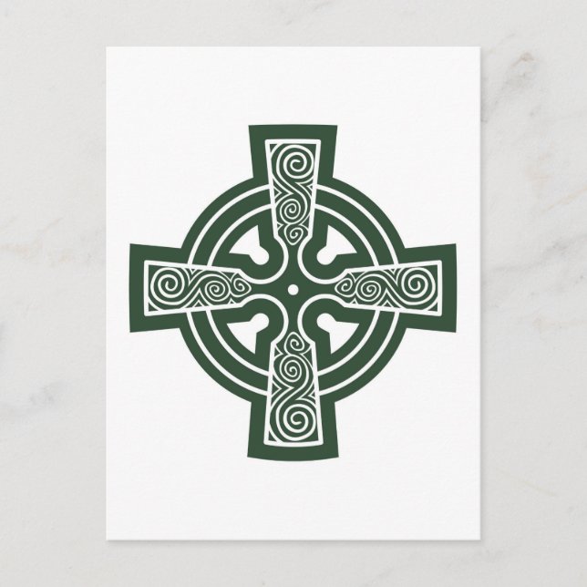 Postal Cruz Celta Verde con grabado en Triskele (Anverso)
