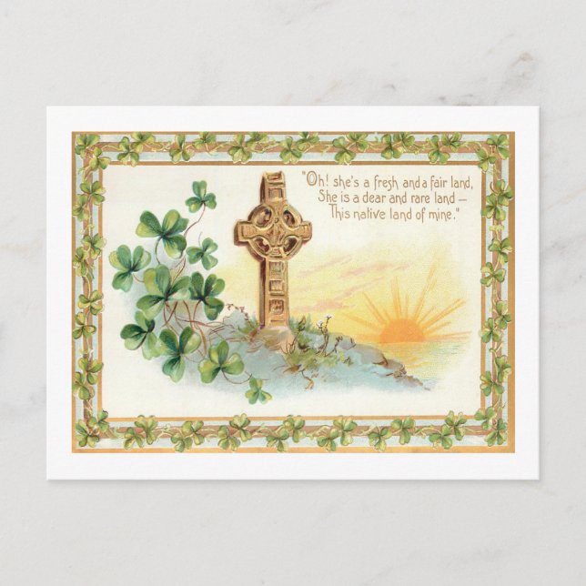 Postal Cruz Celta Vintage y Shamrock (Anverso)
