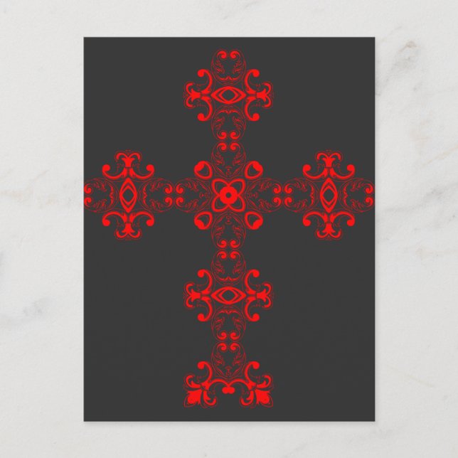 Postal Cruz con Adorno Rojo Arte Decorativo Sagrado (Anverso)