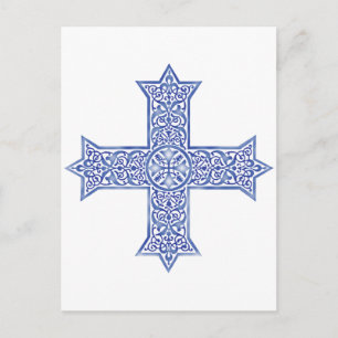 Postal Cruz Copta de Arte Azul Lapis Premium