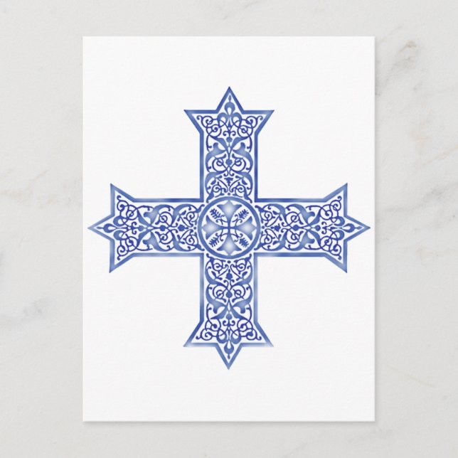 Postal Cruz Copta de Arte Azul Lapis Premium (Anverso)