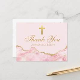 Postal Cruz Cristiana de Oro Rosa Personalizada Gracias