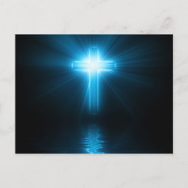 Postal Cruz cristiana en luz azul