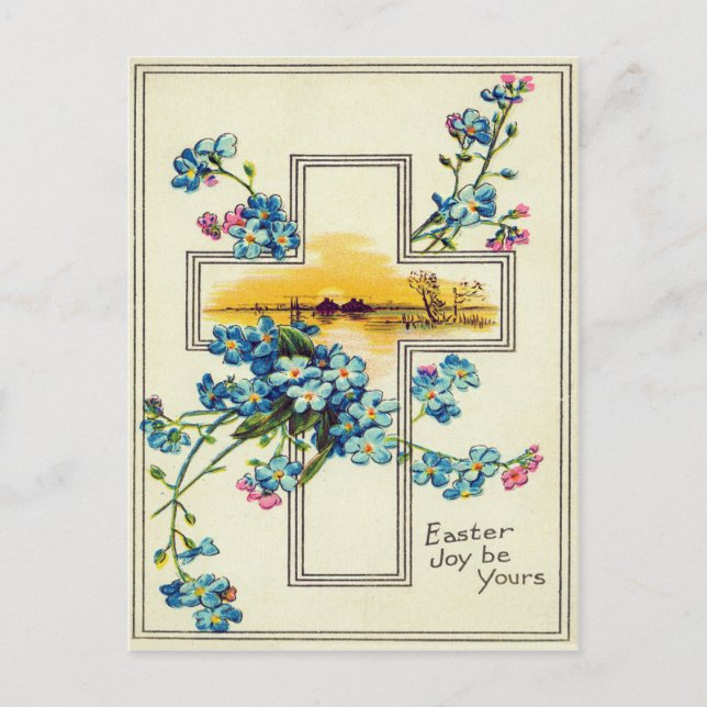 Postal Cruz Cristiana Flores Nomeolvides (Anverso)