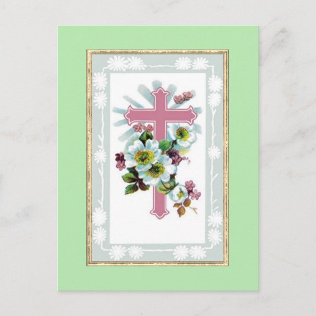 Postal Cruz cristiana rosa (Anverso)
