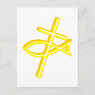 Postal Cruz cristiana y peces