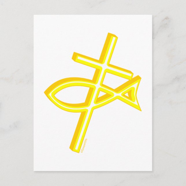 Postal Cruz cristiana y peces (Anverso)