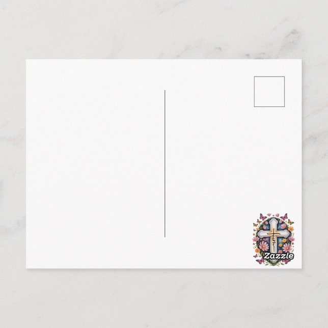 Postal Cruz de fe floral  (Reverso)
