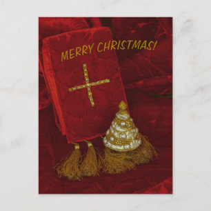 Postal Cruz de oro del árbol de navidad Feliz Navidad