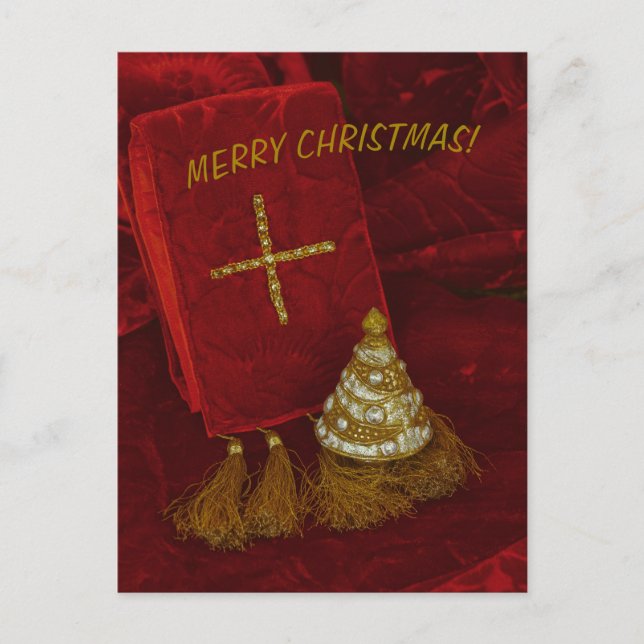 Postal Cruz de oro del árbol de navidad Feliz Navidad (Anverso)