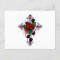 Cruz de Plata con una Rosa Roja