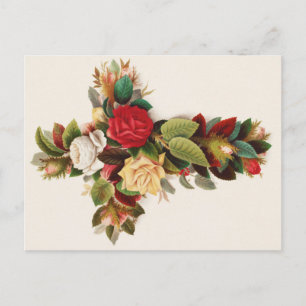 Postal Cruz de rosas, ilustración de la era victoriana