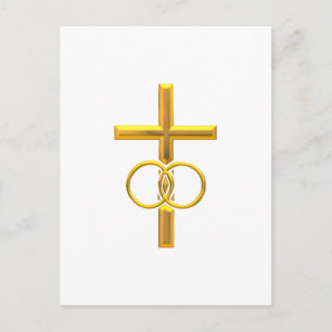 Postal Cruz Golden 3-D con anillos Bodas