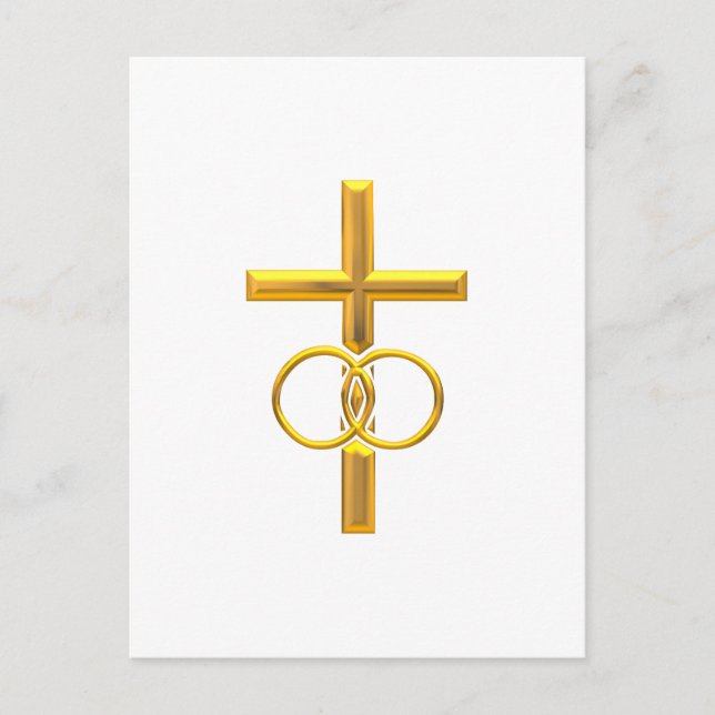 Postal Cruz Golden 3-D con anillos Bodas (Anverso)