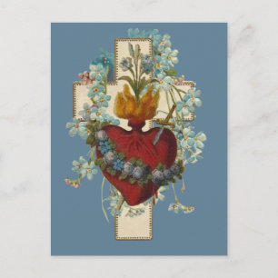 Postal Cruz Virgen María Corazón Inmaculado Religioso 
