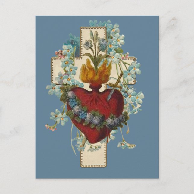 Postal Cruz Virgen María Corazón Inmaculado Religioso  (Anverso)