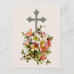 Postal Cruz y Flores Rosadas